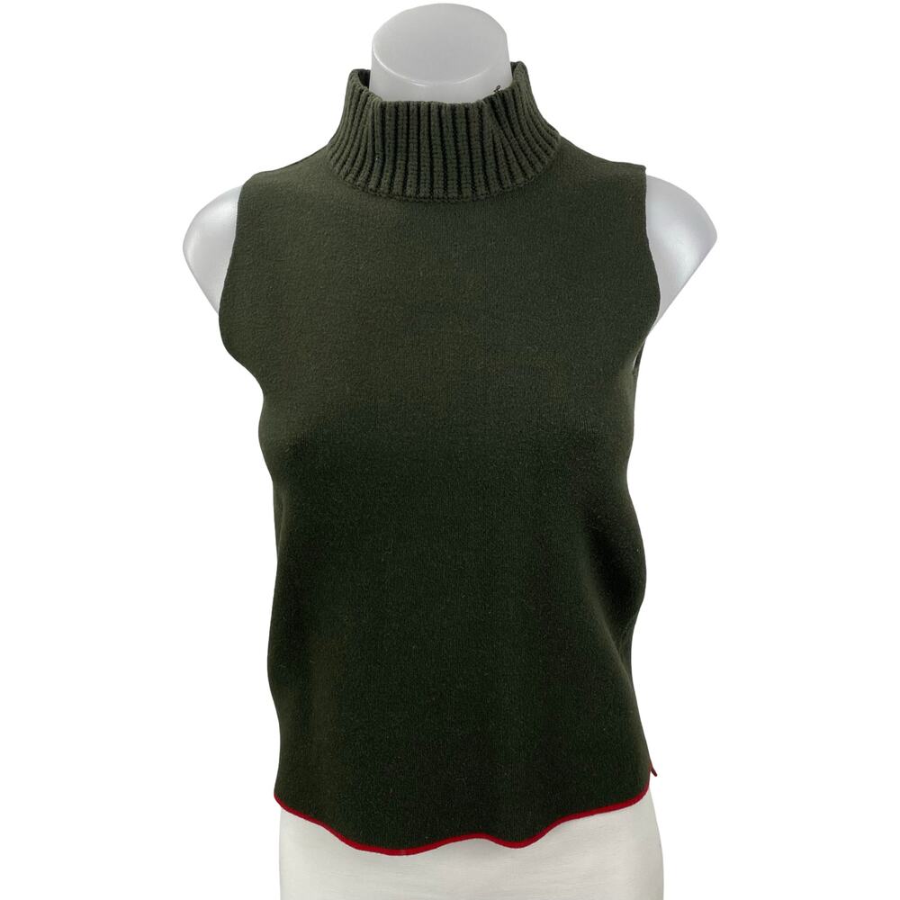 Zara Women's Green Knit Turtle Neck Sleeveless Slim Fit Tank Vest Sweater Top M